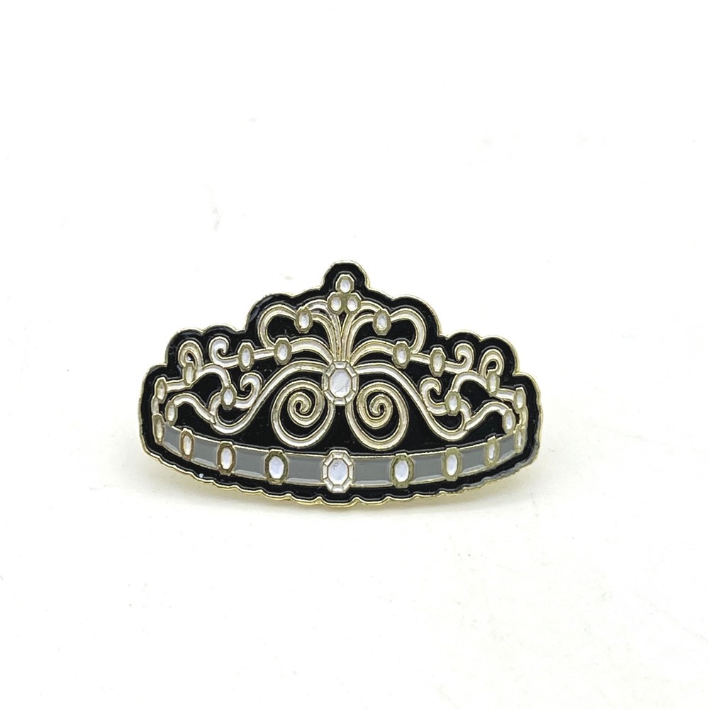 Crown Awards Tiara Enamel Pin Gold Tone Black White Regal Queen Crown Lapel Pin